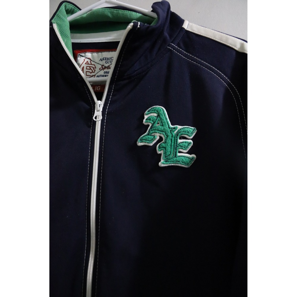American Eagle Outfitters Mens Track Jacket Navy Blue White Stripe Varsity Large - Picture 2 of 10
